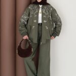 Marka Muadili Gabardin Bomber Ceket İkili Takım - Haki