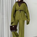 Premium Fitilli Triko İkili Takım - Yağyeşil