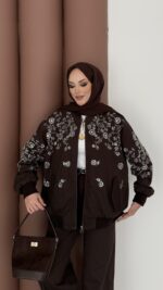 Marka Muadili Gabardin Bomber Ceket İkili Takım - Kahverengi - Görsel 3