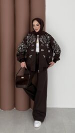 Marka Muadili Gabardin Bomber Ceket İkili Takım - Kahverengi - Görsel 2