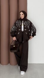 Marka Muadili Gabardin Bomber Ceket İkili Takım - Kahverengi