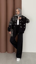 Marka Muadili Gabardin Bomber Ceket İkili Takım - Lacivert - Görsel 2