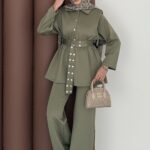 Bondi Vatkalı Çıtçıtlı Scuba İkili Takım - Yağ Yeşil