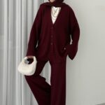 Premium Fitilli Triko İkili Takım - Bordo