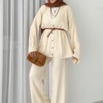 Premium Fitilli Triko İkili Takım - Bej