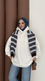 Oversize Basic Şardonlu Sweat - Ekru - Görsel 4