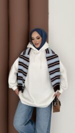 Oversize Basic Şardonlu Sweat - Ekru - Görsel 5