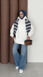 Oversize Basic Şardonlu Sweat - Ekru - Görsel 2