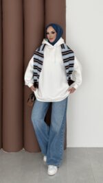 Oversize Basic Şardonlu Sweat - Ekru