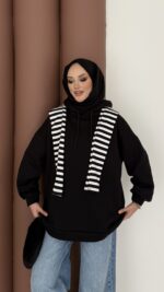 Oversize Basic Şardonlu Sweat - Siyah - Görsel 4