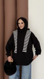 Oversize Basic Şardonlu Sweat - Siyah - Görsel 3