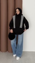 Oversize Basic Şardonlu Sweat - Siyah