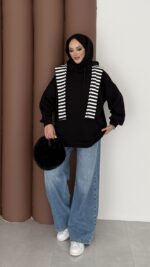 Oversize Basic Şardonlu Sweat - Siyah - Görsel 2