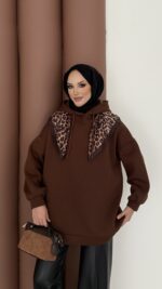 Oversize Basic Şardonlu Sweat - Kahverengi - Görsel 4