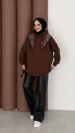 Oversize Basic Şardonlu Sweat - Kahverengi