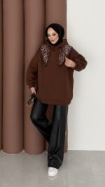 Oversize Basic Şardonlu Sweat - Kahverengi - Görsel 2