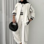 Collej Bomber Şeritli İkili Takım - Beyaz