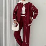 Collej Bomber Şeritli İkili Takım - Bordo