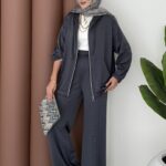 Fashion Taşlı Bomber İkili Takım - Antrasit