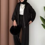 Fashion Taşlı Bomber İkili Takım - Siyah