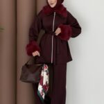 Luxury Kürklü Scuba İkli Takım - Bordo