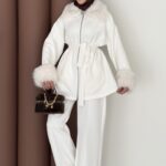 Luxury Kürklü Scuba İkli Takım - Beyaz