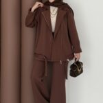 Blok Premium Şardonlu Ceket İkili Takım - Kahverengi