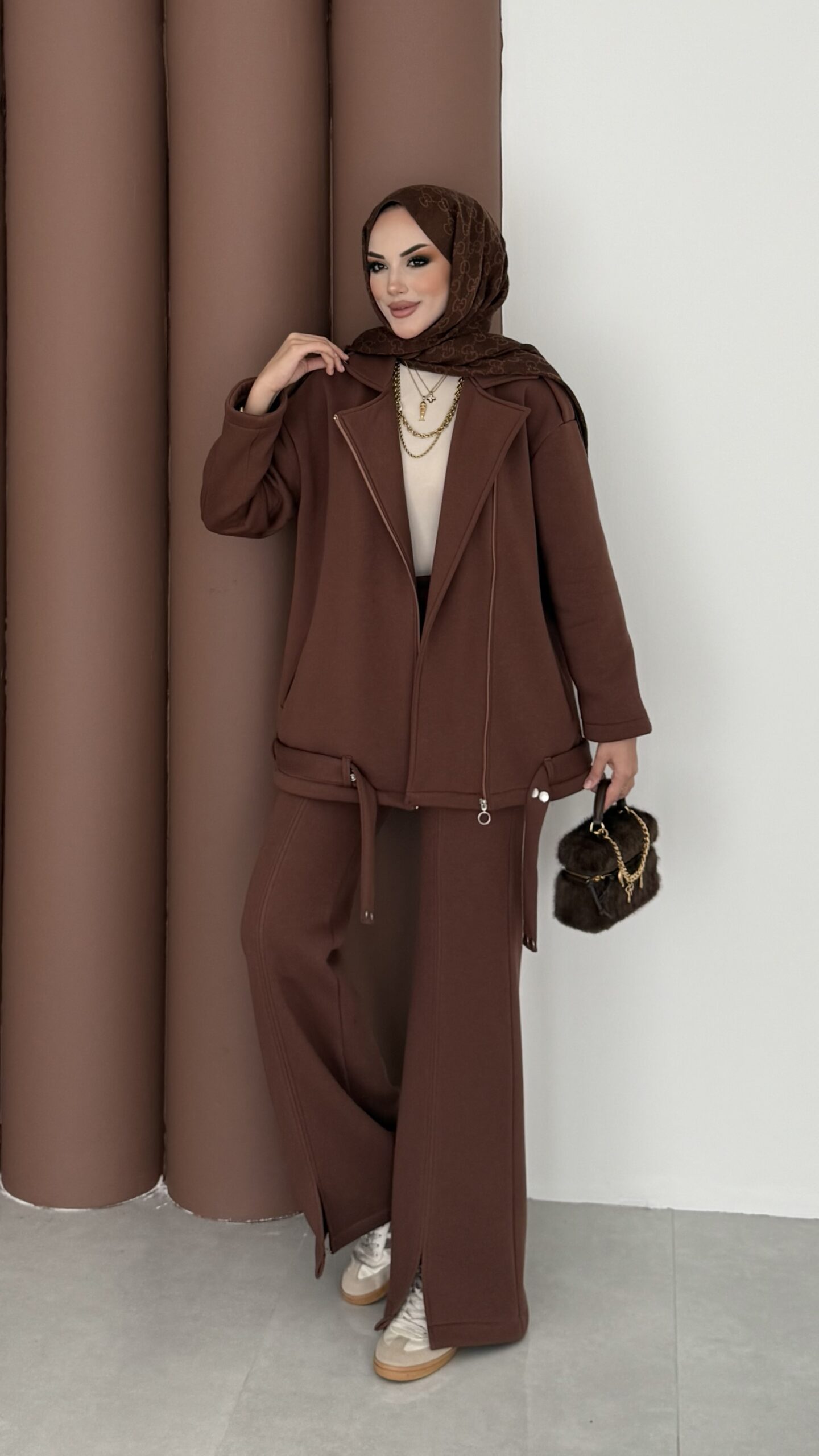 img_4128.jpeg Blok Premium Şardonlu Ceket İkili Takım - Kahverengi - Görsel 1