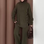 Sık Örme Fitilli Triko Takım - Haki