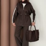 Glow Fermuarlı Scuba İkili Takım - Kahverengi