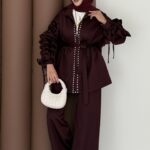 Diamond Taşlı Büzgülü Scuba İkili Takım - Bordo