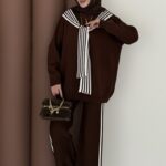 Rally Çizgili Triko İkili Takım - Kahverengi