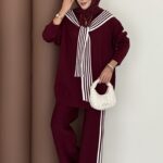 Rally Çizgili Triko İkili Takım - Bordo