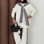 Rally Çizgili Triko İkili Takım - Beyaz