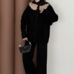 Lolita Çıkarılabilir Kürklü Triko İkili Takım - Siyah