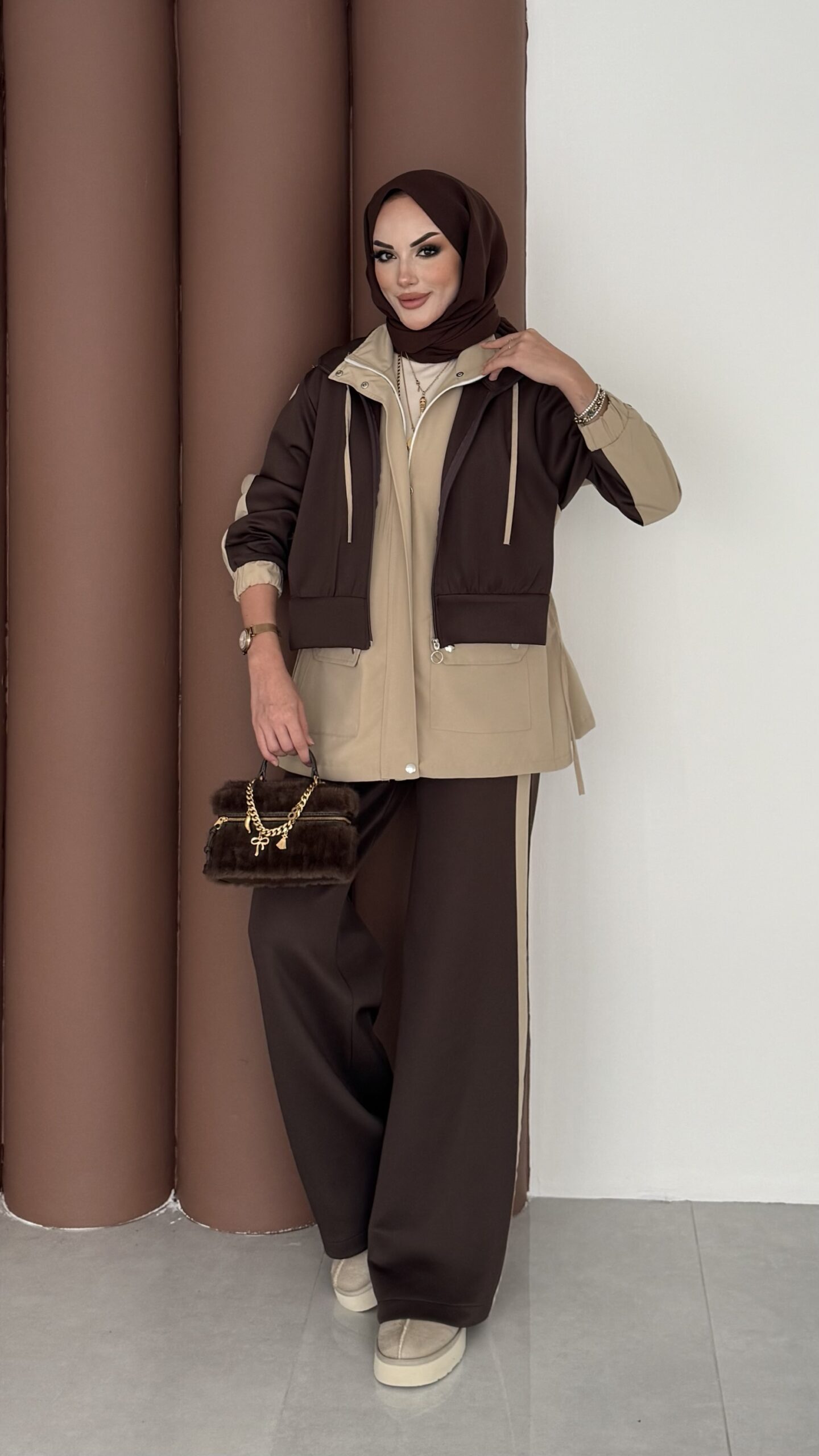 img_5769.jpeg Quizi Kapşonlu İkili Takım - Kahverengi - Görsel 1