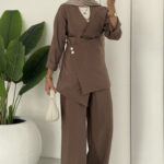 Fashion Premium Taşlı İkli Takım - Kahverengi