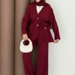 BuQlet Örgü Kemerli İkili Takım - Bordo