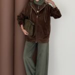 Mega Fitilli Kadife İkili Takım - Haki