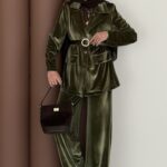 İconic Kadife Blazer İkili Takım - Haki