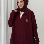 Muadil Ayıcık Nakışlı Triko İkli Takım - Bordo