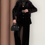 İconic Kadife Blazer İkili Takım - Siyah