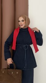 ZRA Muadil Örgü Kemerli Denim Takım - Koyu Mavi - Görsel 7