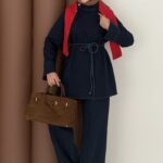 ZRA Muadil Örgü Kemerli Denim Takım - Koyu Mavi