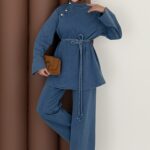 ZRA Muadil Örgü Kemerli Denim Takım - Açık Mavi