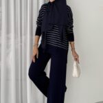 Premium Merserize Çizgili Triko İki Takım - Lacivert