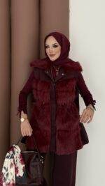 Paris Scuba Kürklü Yelek İkili Takım - Bordo - Görsel 8