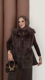 Paris Scuba Kürklü Yelek İkili Takım - Kahverengi - Görsel 6