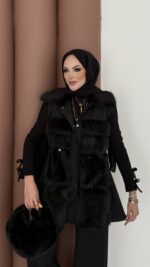 Paris Scuba Kürklü Yelek İkili Takım - Siyah - Görsel 6