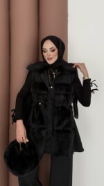 Paris Scuba Kürklü Yelek İkili Takım - Siyah - Görsel 7